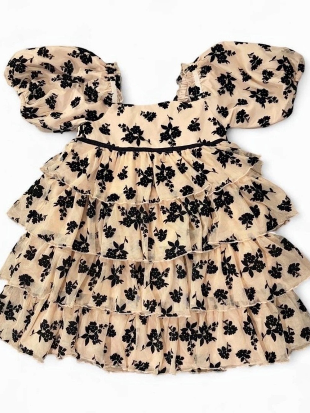 Janie and Jack ‘Grand Entrance’ Girl’s Sz. 7 Almond Latte Floral Velvet Dress